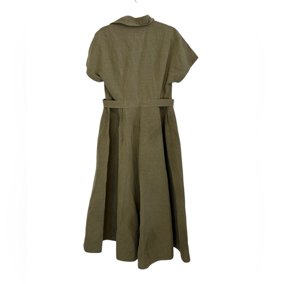 CO Cotton Linen Blend Elegant Olive Green Women's Dress Size M - Picture 2 of 6